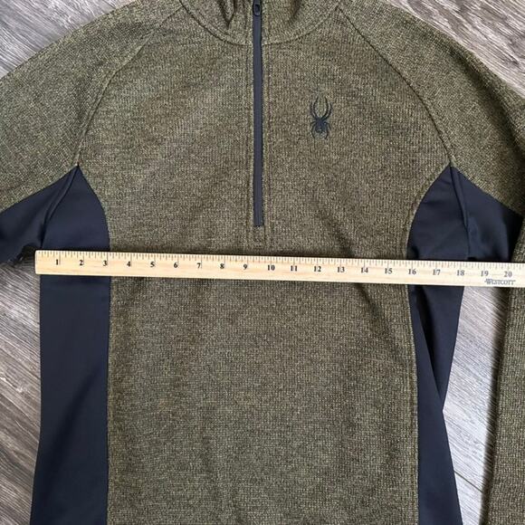 Spyder Men's Green 1/4 Zip Long Sleeve Thermal Waffle Ski Fleece Sweater M - Picture 3 of 7